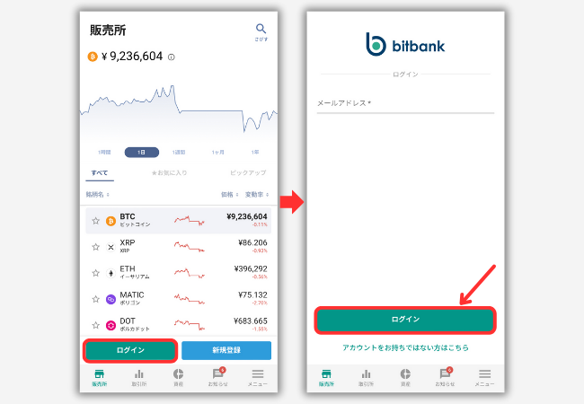 bitbankのアプリでログインする手順