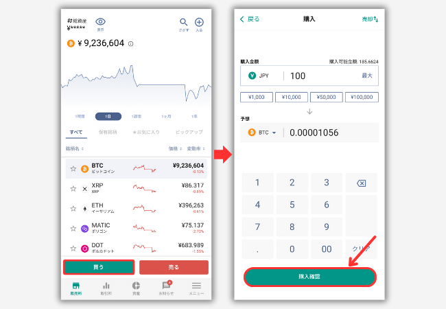 bitbankの販売所で仮想通貨を買う方法