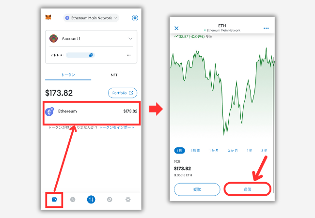 メタマスクからBITPOINTにETHを送金する手順1