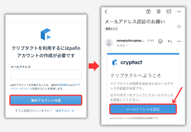 クリプタクトでアカウント作成する手順2