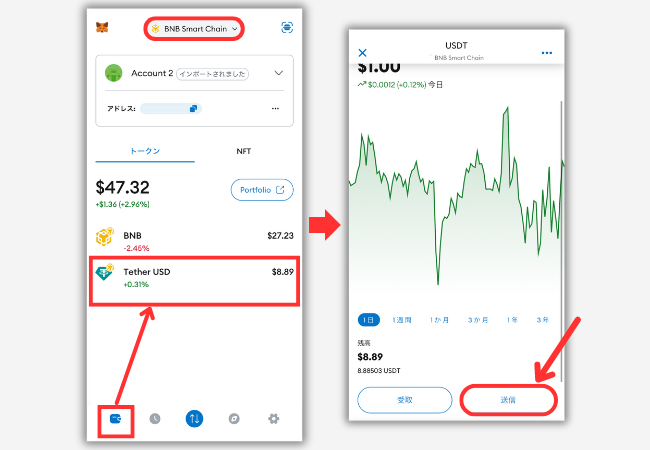 メタマスクからBitgetにUSDTを送金する手順1