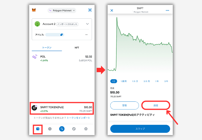 メタマスクからMEXCにSNPTを送金する手順1