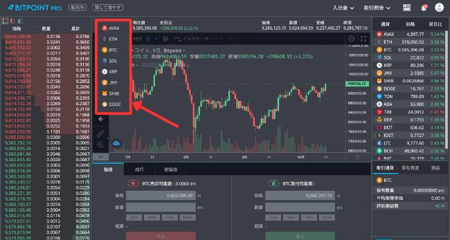 【PC】BITPOINT PROの取引手順2