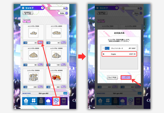 【コインムスメ】仮想通貨USDTでムスメダルを買う手順1