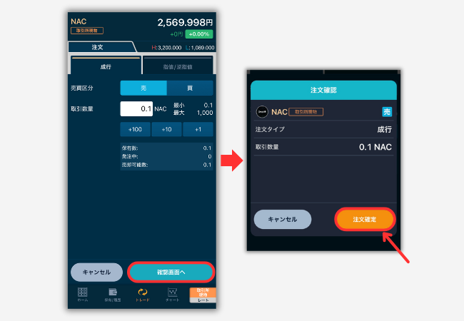 GMOコインで仮想通貨NAC（NOT A HOTEL COIN）を売る手順2