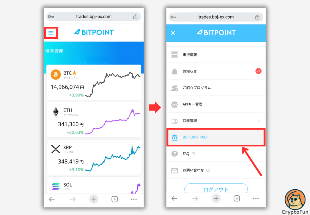 ビットポイント「取引所」の開き方