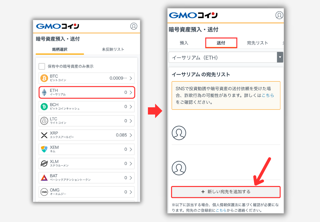 GMOコインでPBRレンディングの宛先（ETH）を登録する手順2