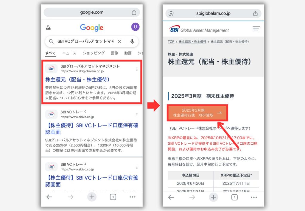 【SBI VCトレード】株主優待（XRP）の受取り申込み手順1