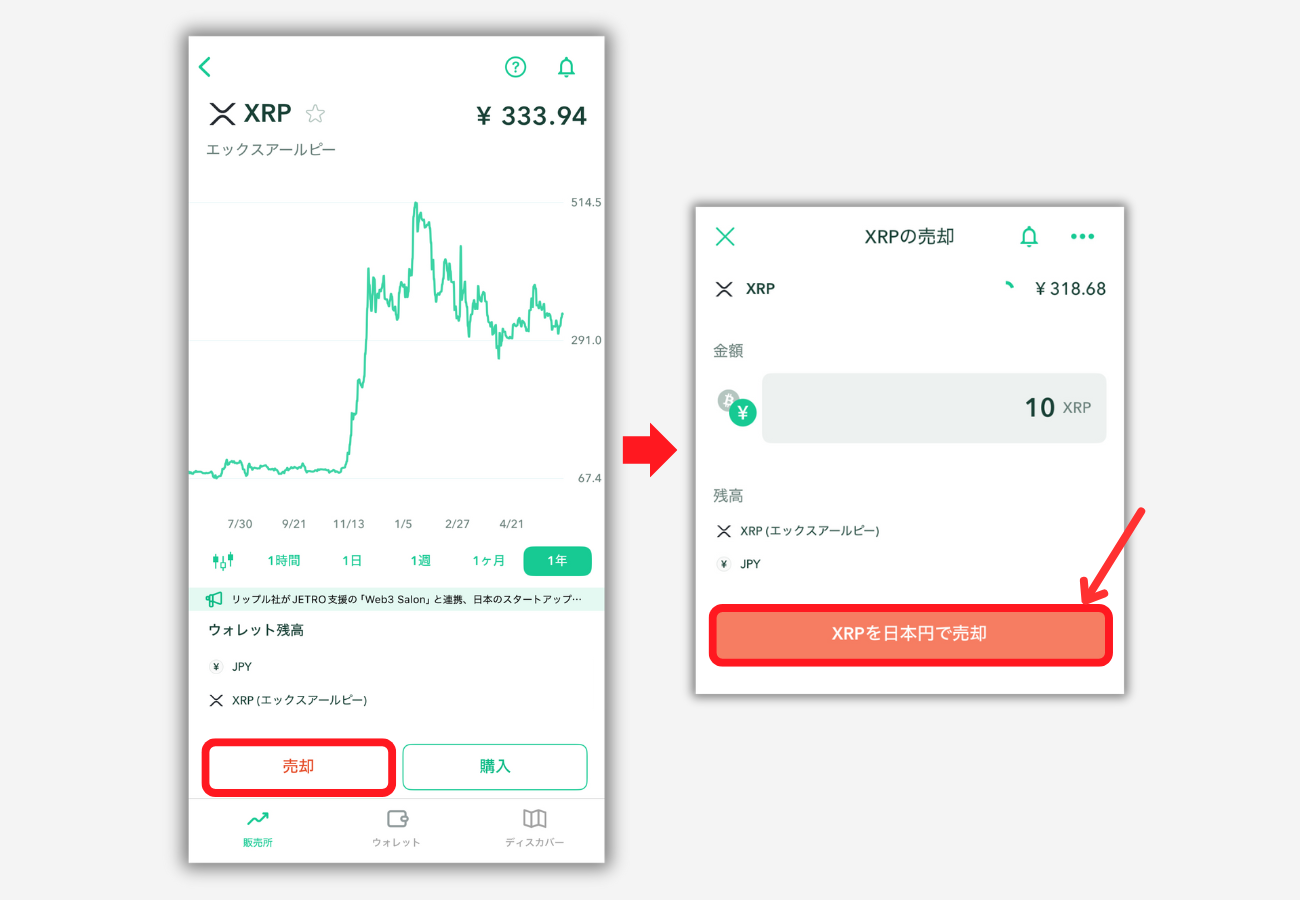 コインチェック「販売所」でXRPを売る手順2