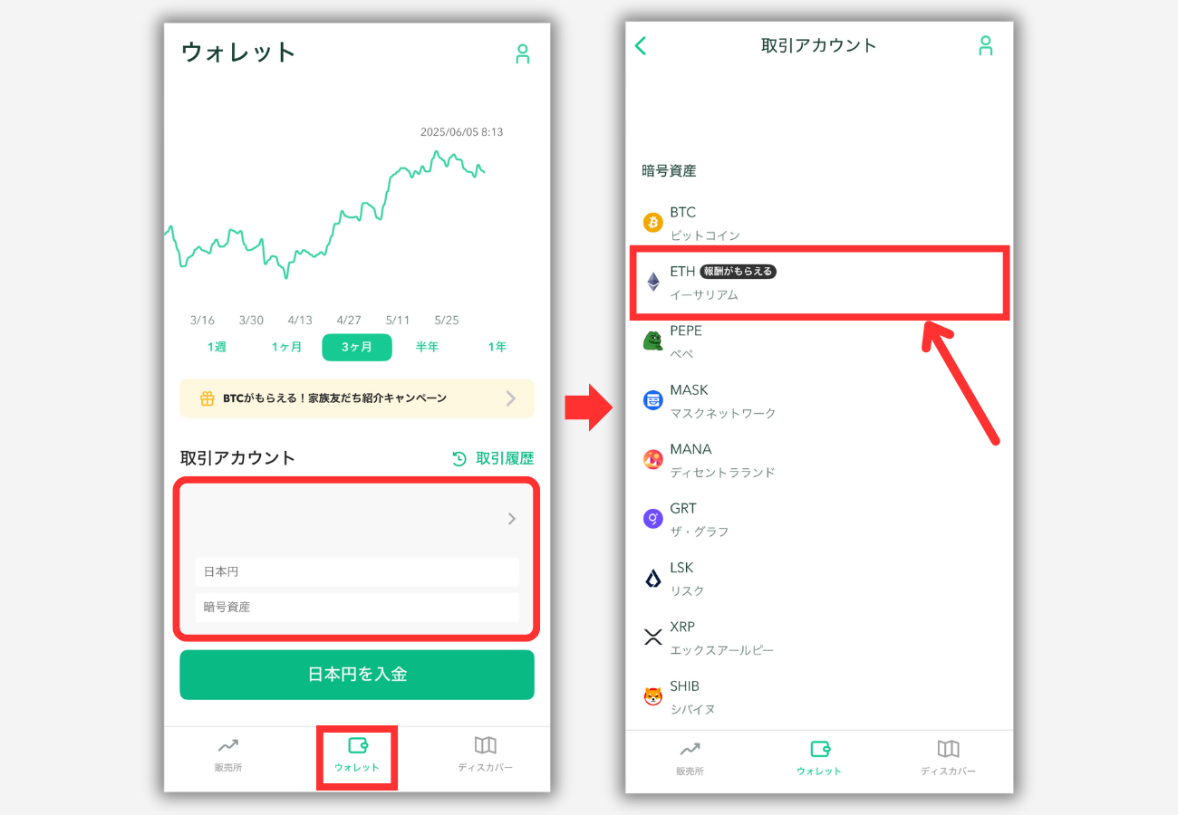 コインチェックでETH入金用アドレスを確認する手順1