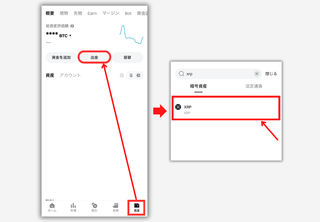 BitgetからBITPOINTにXRPを送金する手順1