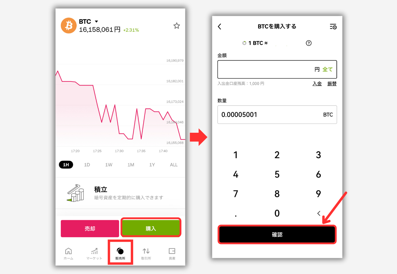 OKJ「販売所」でBTCを買う手順