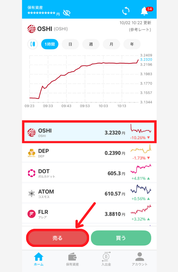 【BITPOINT】仮想通貨OSHIを売る手順1