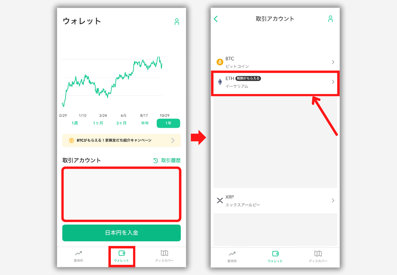 コインチェックでETH入金用アドレスを確認する手順1