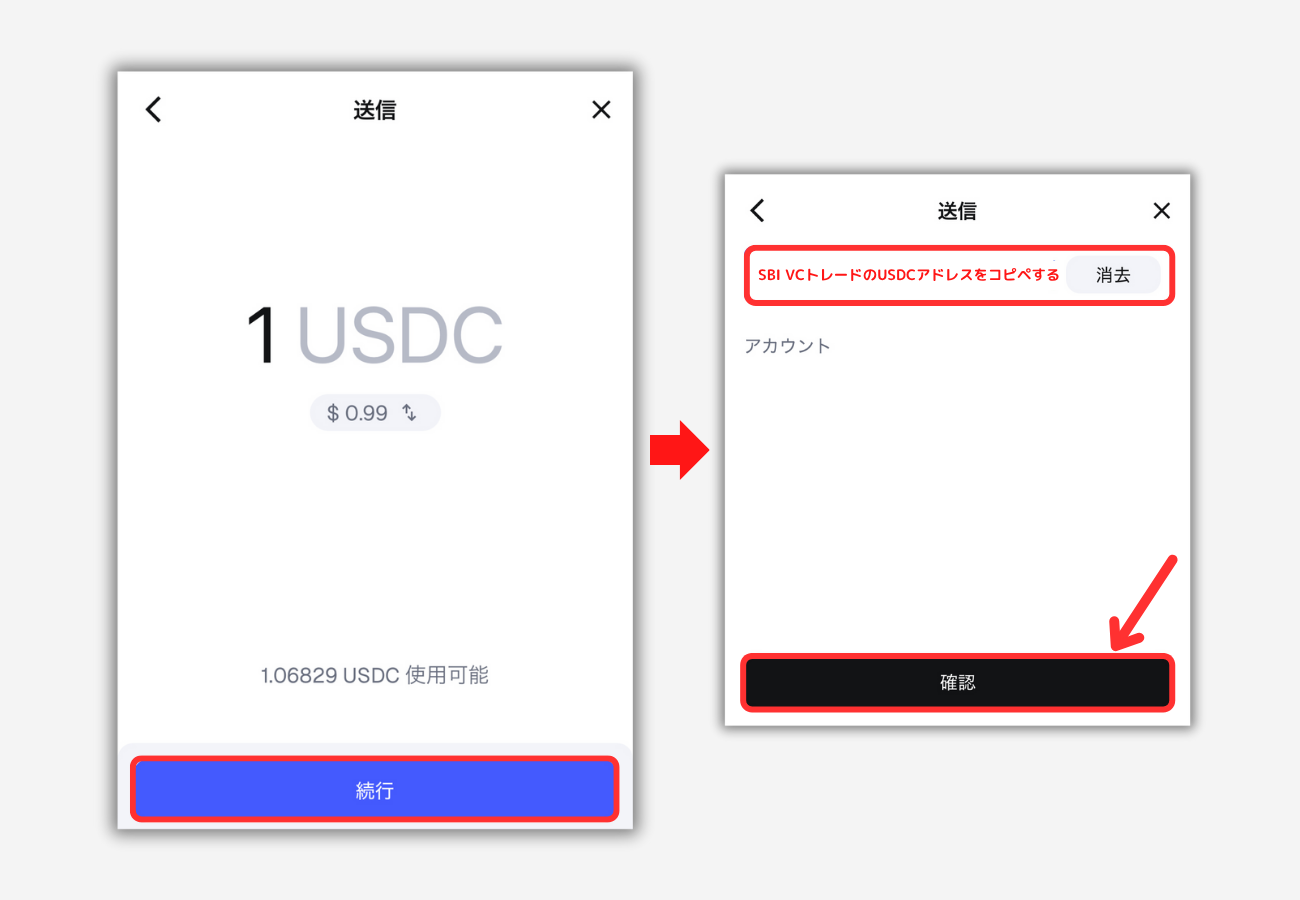 メタマスクからSBI VCトレードにUSDCを送金する手順2
