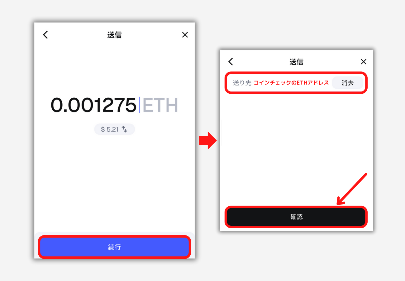 メタマスクからコインチェックにETHを送金する手順2