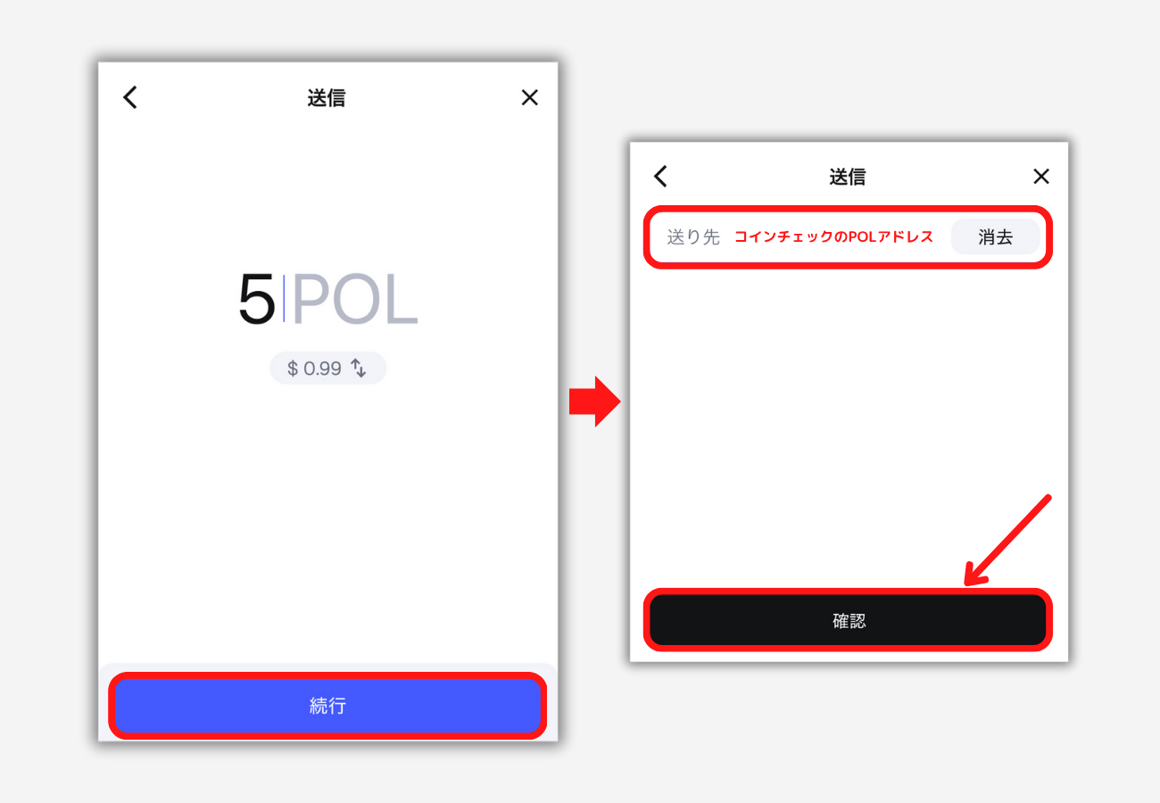 メタマスクからコインチェックにPOLを送金する手順2