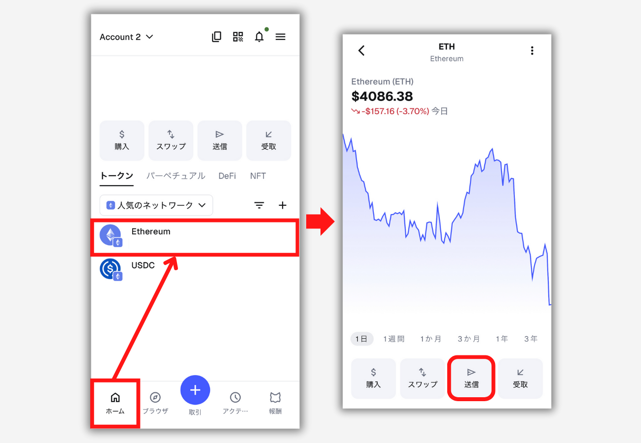 メタマスクからビットバンクにETHを送金する手順1