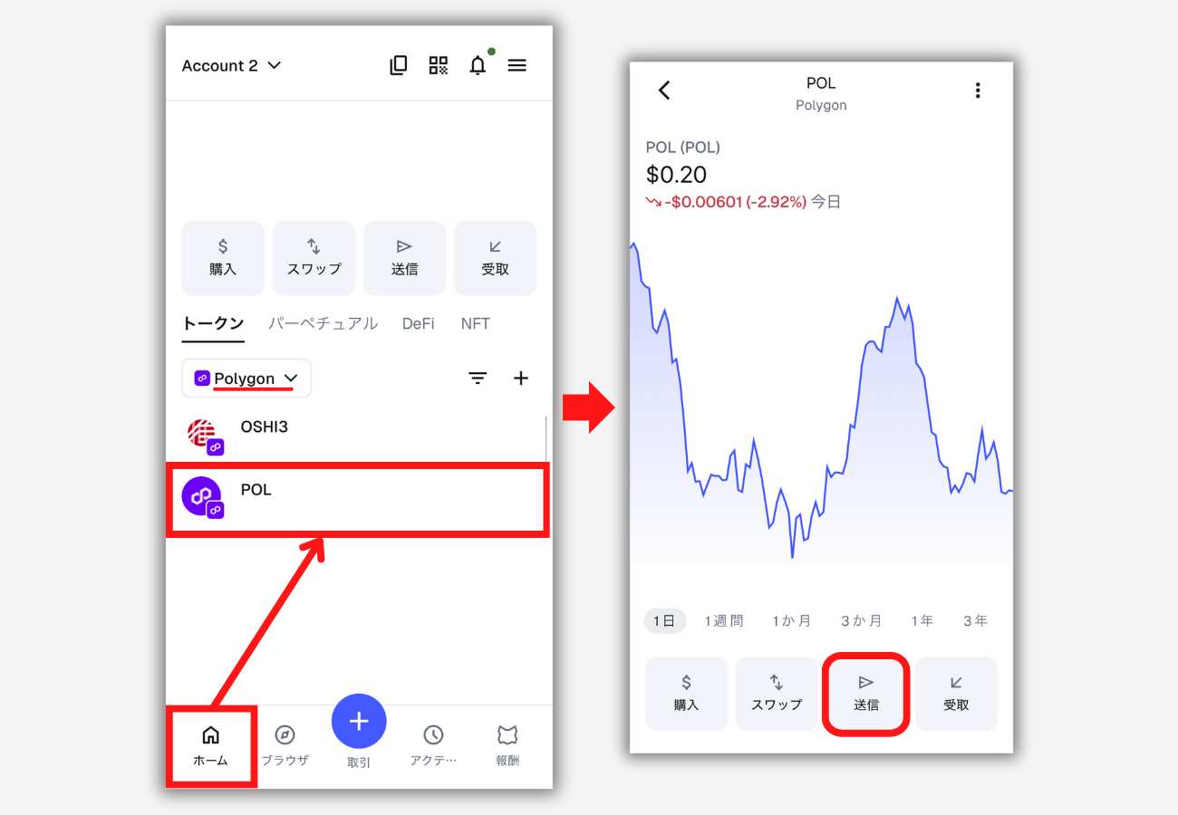 メタマスクからビットバンクにPOLを送金する手順1